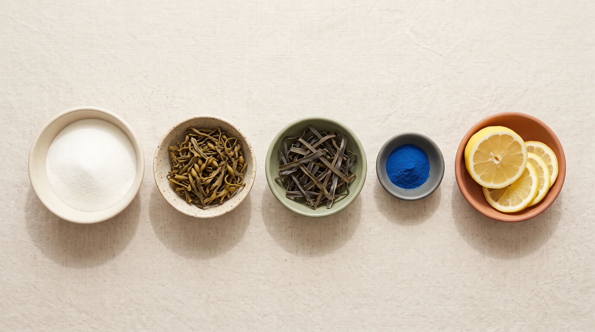Renuvelle's real ingredients: brown seaweed, kelp, blue spirulina and marine collagen